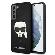 Заредете изображение във визуализатора на галерията – Original KARL LAGERFELD Case Saffiano Ikonik Karl`s Head KLHCS22MSAKHBK for Samsung Galaxy S22 Plus Black
