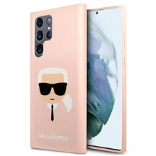 Заредете изображение във визуализатора на галерията – Original KARL LAGERFELD Case - Silicone Karl`s Head Hardcase KLHCS22LSLKHPI for Samsung Galaxy S22 Ultra Pink
