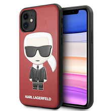 Заредете изображение във визуализатора на галерията – Original Pouch KARL LAGERFELD Ikonic Karl Fullbody Hard Case KLHCN61IKPURE for Iphone 11/XR Red
