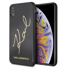 Заредете изображение във визуализатора на галерията – Original KARL LAGERFELD Case Signature Glitter Hardcase KLHCI65DLKSBK for Iphone XS Max Black
