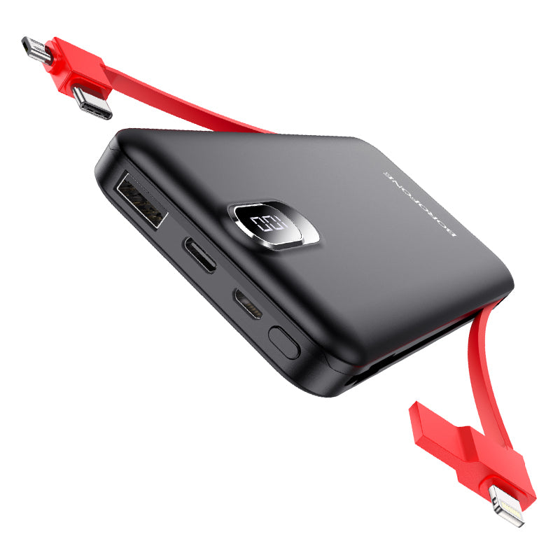 Borofone Power Bank 10000mAh BJ2 Buena - 1xUSB - with Micro USB, Type C + Lightning cables black