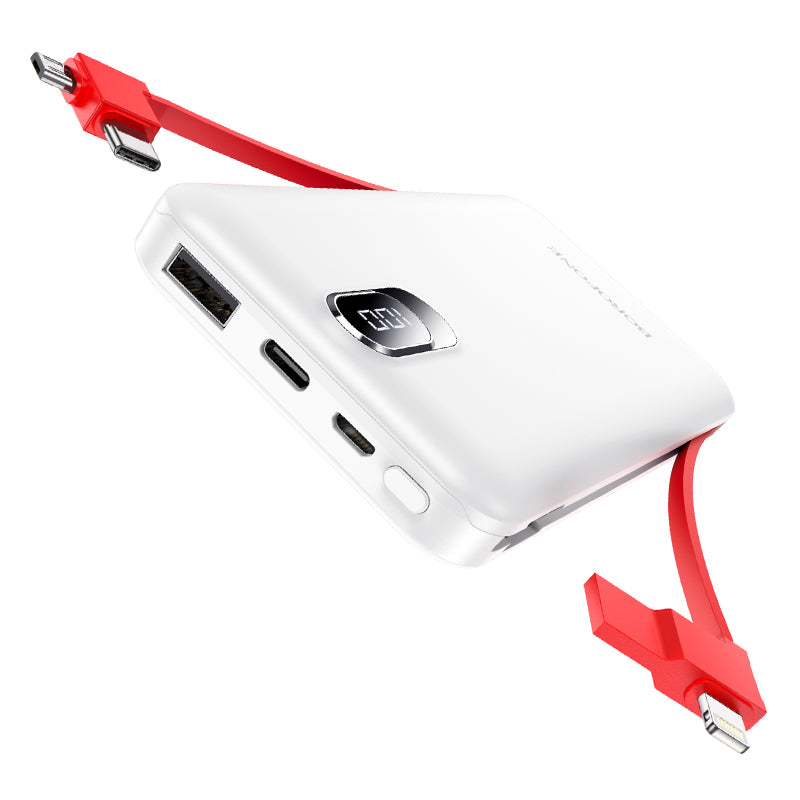 Borofone Power Bank 10000mAh BJ2 Buena - 1xUSB - with Micro USB, Type C + Lightning cables white