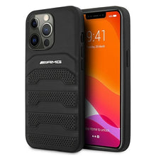 Заредете изображение във визуализатора на галерията – Original AMG Case Leather Debossed Lines AMHCP13LGSEBK for Iphone 13 Pro Black
