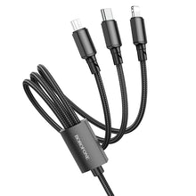 Заредете изображение във визуализатора на галерията – Borofone Cable BX72 3 in 1 - USB to Type C, Micro USB, Lightning - 2A 1 metre black

