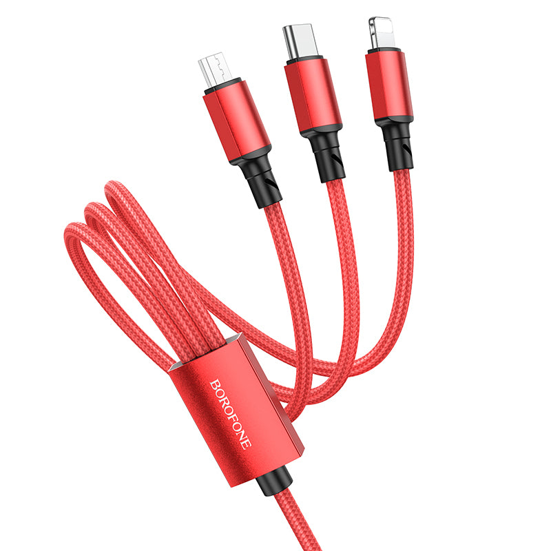 Borofone Cable BX72 3 in 1 - USB to Type C, Micro USB, Lightning - 2A 1 metre red