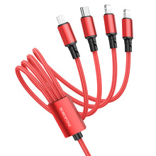 Заредете изображение във визуализатора на галерията – Borofone Cable BX72 4 in 1 - USB to Type C, Micro USB, 2xLightning - 2A 1 metre red
