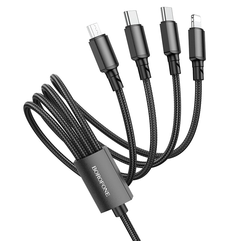 Borofone Cable BX72 4 in 1 - USB to 2xType C, Micro USB, Lightning - 2A 1 metre black