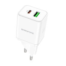 Заредете изображение във визуализатора на галерията – Borofone Wall charger BN7 - USB + Type C - QC 3.0 PD 20W white
