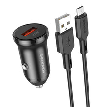 Заредете изображение във визуализатора на галерията – Borofone Car charger BZ18 - USB - QC 3.0 18W with USB to Micro USB cable black
