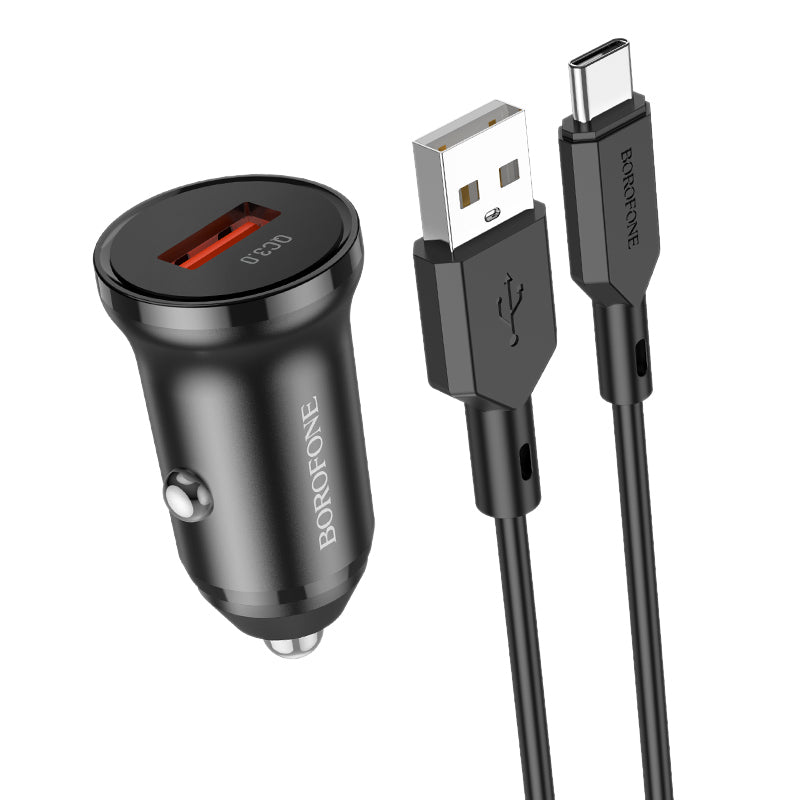 Borofone Car charger BZ18 - USB - QC 3.0 18W with USB to Typ C cable black