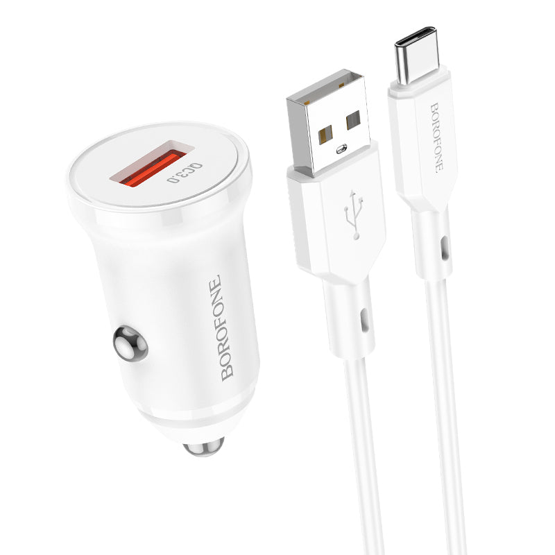 Borofone Car charger BZ18 - USB - QC 3.0 18W with USB to Typ C cable white