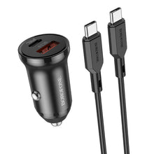Заредете изображение във визуализатора на галерията – Borofone Car charger BZ18A - USB + Type C - PD 20W QC 3.0 18W with Type C to Typ C cable black
