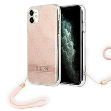 Заредете изображение във визуализатора на галерията – Original Case GUESS 4G Print Strap Hardcase GUOHCN61H4STP for Iphone 11 Pink
