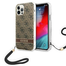 Заредете изображение във визуализатора на галерията – Original Case GUESS 4G Print Strap Hardcase GUOHCP12MH4STW for Iphone 12/12 Pro Brown
