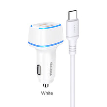 Заредете изображение във визуализатора на галерията – KAKU Car Charger KSC-528 Shengyu - 2xUSB - 2,8A with USB to Type C white
