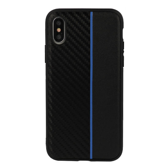 MOTO CARBON Case for Samsung Galaxy A6 Plus 2018 Black with blue stripe