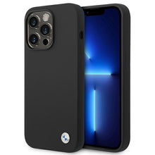 Заредете изображение във визуализатора на галерията – Original Case BMW Hardcase Silicone Metal Logo BMHCP14XSILBK for Iphone 14 Pro Max Black
