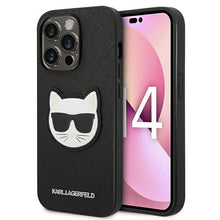 Заредете изображение във визуализатора на галерията – Original KARL LAGERFELD Case Saffiano Choupette Head Patch KLHCP14LSAPCHK for Iphone 14 Pro black
