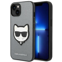 Заредете изображение във визуализатора на галерията – Original KARL LAGERFELD Case Saffiano Choupette Head Patch KLHCP14SSAPCHG for Iphone 14 silver
