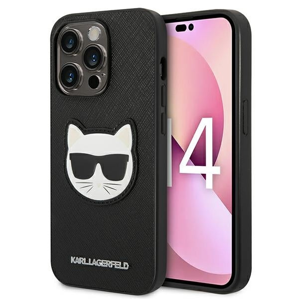 Original KARL LAGERFELD Case Saffiano Choupette Head Patch KLHCP14XSAPCHK for Iphone 14 Pro Max black