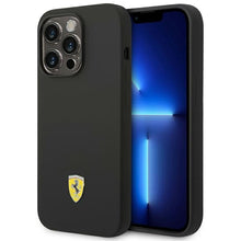 Заредете изображение във визуализатора на галерията – Original FERRARI Silicone Metal Logo FEHCP14LSIBBK for Iphone 14 Pro Black
