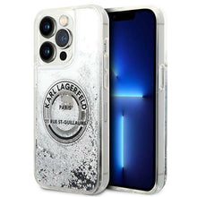 Заредете изображение във визуализатора на галерията – Original KARL LAGERFELD Case Liquid Glitter RSG KLHCP14LLCRSGRS for Iphone 14 Pro silver
