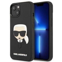 Заредете изображение във визуализатора на галерията – Original Pouch KARL LAGERFELD 3D Rubber Karl`s Head hardcase KLHCP14MKH3DBK for Iphone 14 Plus Black
