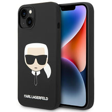 Заредете изображение във визуализатора на галерията – Original Pouch KARL LAGERFELD Silicone Karl`s Head Magsafe KLHMP14SSLKHBK for Iphone 14 Black
