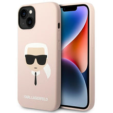 Заредете изображение във визуализатора на галерията – Original Pouch KARL LAGERFELD Silicone Karl`s Head Magsafe KLHMP14SSLKHLP for Iphone 14 Light pink
