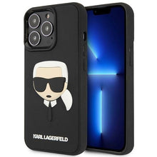 Заредете изображение във визуализатора на галерията – Original Pouch KARL LAGERFELD 3D Rubber Karl`s Head hardcase KLHCP14XKH3DBK for Iphone 14 Pro Max Black
