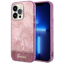 Заредете изображение във визуализатора на галерията – Original Case GUESS 4G Jungle Collection GUHCP14LHGJGHP for Iphone 14 Pro Pink
