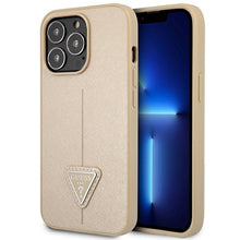 Заредете изображение във визуализатора на галерията – Original Case GUESS Saffiano Triangle Logo GUHCP14LPSATLE for Iphone 14 Pro Beige
