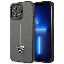 Заредете изображение във визуализатора на галерията – Original Case GUESS Saffiano Triangle Logo GUHCP14LPSATLG for Iphone 14 Pro Silver
