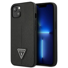 Заредете изображение във визуализатора на галерията – Original Case GUESS Saffiano Triangle Logo GUHCP14MPSATLK for Iphone 14 Plus Black
