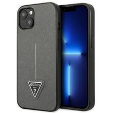 Заредете изображение във визуализатора на галерията – Original Case GUESS Saffiano Triangle Logo GUHCP14SPSATLG for Iphone 14 Silver
