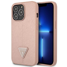Заредете изображение във визуализатора на галерията – Original Case GUESS Saffiano Triangle Logo GUHCP14XPSATLP for Iphone 14 Pro Max Pink
