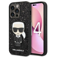 Заредете изображение във визуализатора на галерията – Original Pouch KARL LAGERFELD Glitter Flakes Ikonik KLHCP14LGFKPK for Iphone 14 Pro Black
