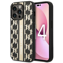 Заредете изображение във визуализатора на галерията – Original Pouch KARL LAGERFELD Monogram Stripe KLHCP14LPGKLSKW do Iphone 14 Pro Brown

