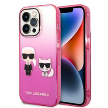 Заредете изображение във визуализатора на галерията – Original Pouch KARL LAGERFELD Gradient Ikonik KarlChoupette KLHCP14LTGKCP for Iphone 14 Pro pink
