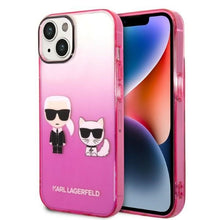 Заредете изображение във визуализатора на галерията – Original Pouch KARL LAGERFELD Gradient Ikonik KarlChoupette KLHCP14STGKCP for Iphone 14 pink
