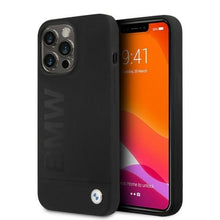Заредете изображение във визуализатора на галерията – Original Case BMW Silicone Signature Logo Magsafe BMHMP13LSLBLBK for Iphone 13 Pro Black

