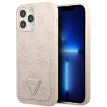 Заредете изображение във визуализатора на галерията – Original Case GUESS 4G Triangle Logo Cardslot GUHCP13LP4TPP for Iphone 13 Pro Pink
