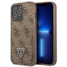 Заредете изображение във визуализатора на галерията – Original Case GUESS 4G Triangle Logo Cardslot GUHCP13LP4TPW for Iphone 13 Pro Brown
