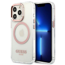 Заредете изображение във визуализатора на галерията – Original Case GUESS Metal Outline Magsafe GUHMP13LHTRMP for Iphone 13 Pro pink
