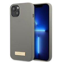 Заредете изображение във визуализатора на галерията – Original Case GUESS Silicone Logo Plate MagSafe GUHMP13SSPLG for Iphone 13 Mini grey
