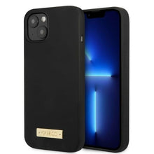 Заредете изображение във визуализатора на галерията – Original Case GUESS Silicone Logo Plate MagSafe GUHMP13SSPLK for Iphone 13 Mini black
