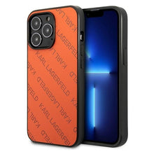 Заредете изображение във визуализатора на галерията – Original Pouch KARL LAGERFELD Perforated Allover KLHCP13LPTLO for Iphone 13 Pro orange
