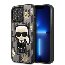 Заредете изображение във визуализатора на галерията – Original Pouch KARL LAGERFELD Flower Ikonik Karl KLHCP13XPMNFIK1 for Iphone 13 Pro Max grey
