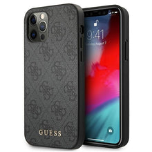 Заредете изображение във визуализатора на галерията – Original Case GUESS Hardcase 4G Metal Gold Logo GUHCP12MG4GFGR for Iphone 12/12 Pro Grey
