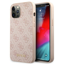 Заредете изображение във визуализатора на галерията – Original Case GUESS Hardcase 4G Metal Gold Logo GUHCP12MG4GFPI for Iphone 12/12 Pro Pink
